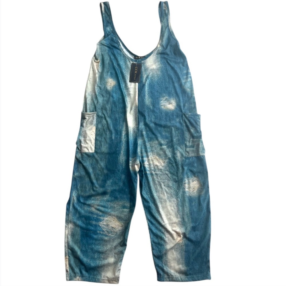 Blue Boho Loose Fit Wide Leg Tie-Dye Jumpsuit - Picture 6 of 7